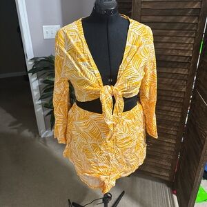 Shade & Shore Yellow Leaf Print Swim Cover-Up